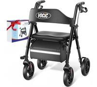 VOCIC Walkers for Seniors,Foldable Walker with Seat,Rollator Walker with Durable Aluminum Supports 350lb,8" Big Wheels for All Terrain, Ergonomic Seat and Backrest,Dual Height Adjustment