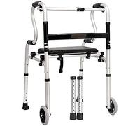 Walkers for The Elderly Walking Frame,Walker Compact Lightweight 2 in 1 Stand Assist Folding Walker Aluminum Alloy Portable Walking Aid for Elderly with Pu Seat Board Wheels (Without Wheels) Little
