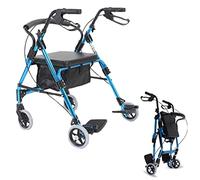 Walkers, Heavy Duty Foldable Tor Walker with Seat & Brakes & 6-Inch Wheels, Elderly/Tall Men Blue Rolling Walking Mobility Aid, Load 242Lbs, Indoor Outdoor