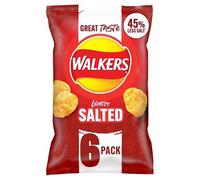 Walkers Lightly Salted Less Salt Multipack Crisps 6x25g, No added MSG or Artificial Colours, 45% less salt, 100% Great British Potatoes, Suitable for Vegetarians