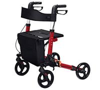 Walkers，Lightweight Folding tor Walker with Seat Transport Chair, Dual Safety Brake, Adjustable Height with Cane/Umbrella Holder & Removable Rage Bag (Red)
