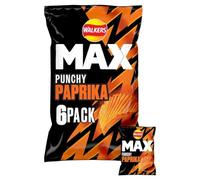 Walkers Max Punchy Paprika Multipack Crisps 6 x 27g, No Artificial Colours, No Added MSG, Suitable for Vegetarians, deep-ridged crisps