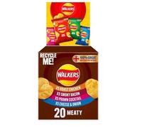 Walkers Meaty Variety Crisps Box 20x25g | Multipack Snack Selection | 100% British Potatoes (Pack of 1)