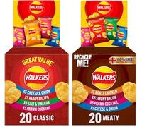 Walkers Meaty Variety Multipack Crisps Box 20x25 g & Classic Family Pack Box 20x25g : Total 40 Bags Of Crisps