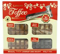 Walkers Nonsuch Toffee Selection Gift Box With Hammer 400g (Creamy Original, Nutty Brazil, Roasted Hazelnut & Liquorice)