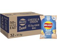 Walkers Oven Baked Crisps 37.5g Bags, Low Calorie Snacks (32 Bags x 37.5g, Cheese & Onion)
