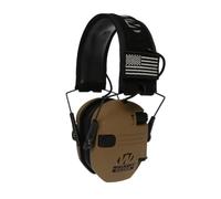 Walker's Razor Slim Ultra Low Profile Compact Design Adjustable Range Shooting Hunting Hearing Protection Electronic Earmuffs, Battle Brown - Patriot Series