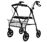 Walkers，Rolling Walker with Seat and Brakes, Basket, Folding Walker for Seniors, Durable Stainless Steel Frame, 4 Wheels, Easy Adjustable Arms