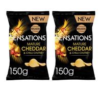 Walkers Sensations Mature Cheddar & Chilli Chutney Flavour Potato Crisps 150g X 2 Pack, made with specially selected potatoes, no artificial colours, preservatives or MSG, Suitable for Vegetarians