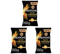 Walkers Sensations Mature Cheddar & Chilli Chutney Flavour Potato Crisps 150g X 3 Pack, made with specially selected potatoes, no artificial colours, preservatives or MSG, Suitable for Vegetarians