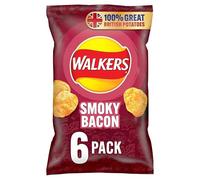 Walkers Smoky Bacon Multipack Crisps 6x25g, Made with 100% Great British Potatoes, No added MSG or Artificial Colours, Suitable for Vegetarians