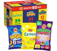 Walkers Snack Variety Box 60 Pack Quavers, Wotsits Baked & Monster Munch, Cheese Snack Mix, Giant Crisps Multipack Individually Wrapped Crisps for Lunchboxes, Parties, Office & Sharing