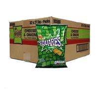 Walkers Crisps Squares Cheese and Onion Snacks Box, 27.5 g (Case of 32) (Packaging may vary) & Crisps Quavers Cheese Snacks Box, 20 g (Case of 32)