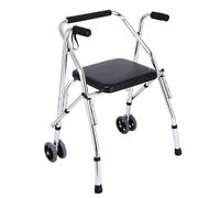 Walkers,Stand-Assist Walker Portable Folding Walker Standing Walking Mobility Aid Height Adjustable with Sponge Leather Seat Cushion and 2 Wheels for Elderly Handicap Disabled
