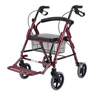 Walkers,tor Walker with Leather Seat & 8inch Large Wheels & Brakes & Footrest, Foldable Rolling Walker for Seniors/Disabled, All Terrain Walking Aid (Color : Red) (Red)