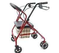 Walkers， tor Walker with Seat and Wheels, Rolling Walker, Shopping Cart Trolley Folding Walker and Transport Chair for Old Man, Mobility Aids (Red)