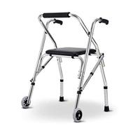 Walkers,Tor Walker with Seat, Tor Walker with Seat and Wheels, Portable Lightweight Folding Seniors Step Assist, for House Outdoor-Black