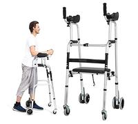 Walkers, Upright tor Walker with Seat & Armrest Foldable Lightweight, Portable Adjustable Height Rolling Walker for Elderly/Disabled, Load 220lbs (4 Wheels)