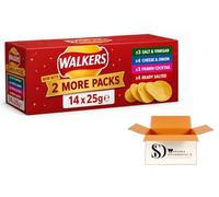 Walkers Variety Pack Crisps 14 x 25g - 4 Cheese & Onion, 4 Ready Salted, 3 Salt & Vinegar, 3 Prawn Cocktail - 350g Assorted Potato Crisps Multipack, Individual Snack Bags