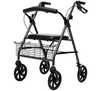Walkers，Wheelchair Lightweight Folding Four Wheel with Leather Padded Seat, Lockablebrakes, Ergonomic Handles, and Carry Bag, Limited Mobility Aid,Black Walking Fra