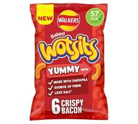 Walkers Wotsits Crispy Bacon Flavour Crisps, 6 x 12g, 57 kcal per pack, No artificial colours, No artificial preservatives, Baked, not fried, Suitable for vegetarians