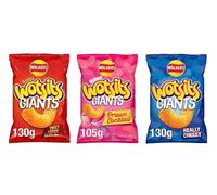 Walkers Wotsits Giants Baked Corn Snacks, Variety Pack, Sweet & Spicy, Prawn Cocktail, Really Cheesy, 130g, 105g