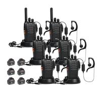 Walkie Talkie PMR446 License-free Handheld Two Way Radios pofung PT88E Professional Long Range Walkie Talkies for Adults with UK Charger Plug, Earpieces, VOX, Scan, 16 Channels, Light, Black, 6 Pack