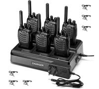 Walkie Talkie PMR446 License free Professional Two Way Radio pofung PT88E Long Range Walkie Talkies for Adults Rechargeable with 6 Way Charger, Earpieces, 16 Channels, VOX, Flashlight