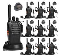 Walkie Talkie PMR446 License-free Two Way Radio, pofung PT88E 16 Channels Professional Rechargeable Long Range Walkie Talkies with Charger Base and Earpieces (Black, 10 Pack)