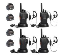 Walkie Talkie PMR446 Two Way Radio Long Range pofung PT88E Professional License-free Radio 16 Channels Rechargeable Walkie Talkies for Adults with VOX LED Light Earpieces(Black, 4 Pack)