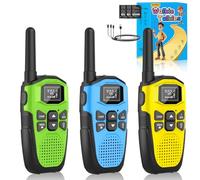 Walkie Talkies for Adults Long Range 3 Pack, NXGKET Rechargeable Kids Walky Talky with Built-In Li-Ion Battery, 16 Channels Radio with Type-C Charging Cable,VOX Function,LED Flashlight, for Camping