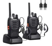 Walkie Talkies License-free Professional Rechargeable Two Way Radio 16 Channels Portable Adult Walkie Talkie With LED Light Original Earpieces for Children Play and Adults Work (Black, 1 Pair)