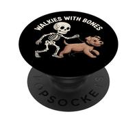Walkies With Bones Funny Skeleton Dog Walking Art PopSockets Adhesive PopGrip