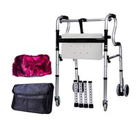 Walking Aid Standing Bath Chair Walker Cane Chair Handrail Frame Lightweight Folding Non-Slip Walkers Seniors Wheels and Seat Storage Bag Crutch