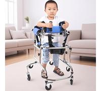Walking Aid with 6 Wheel for Kids Cerebral Palsy, Disabled Walker with Seat Folding Narrow Walking Frame, Rehabilitation Training Lightweight Aluminium Rollator, Anti Tilt, Adjustable Height Width