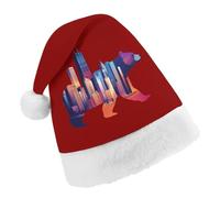 Walking Bear Silhouette Chicagos City Skyline Christmas Hats Patterned Santa Hat New Year Festive Holiday Party Supplies Adult