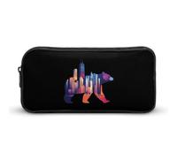 Walking Bear Silhouette Chicagos City Skyline Pencil Case Cute Pen Pouch Cosmetic Bag Pecil Box Organizer for Travel Office