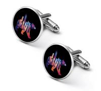Walking Bear Silhouette Chicagos City Skyline Shirt Cufflinks Round Cuff Links for Business Wedding Party Father's Day Gift 2.0cm