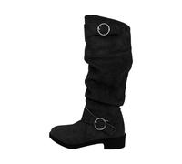 Walking Boots For Women Knee High Buckle Hiking Boots Chunky Heeled Round Toe Ladies Shoes Easier On & Off Slip On Boot Slip Resistant Warm Winter Boot Dog Walking Trekking Outdoor Activities