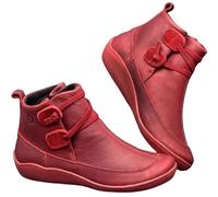 Walking Boots, Women Ankle Boots Waterproof - Comfy Wide Fitting Booties Lightweight Going Out Shoes Outdoor Solid Color Walking Boot Autumn and Winter Casual Round Toe Boot Red