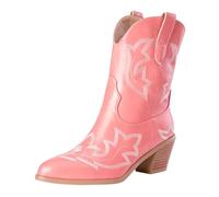 Walking Boots Womens Chunky Heeled Easier On & Off Pointed Toe Booties Mid Calf Western Embroidered Hiking Boots Best For Autumn, Winter, Winter Hiking, Trekking, Outdoors & Walking