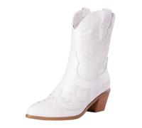 Walking Boots Womens Chunky Heeled Easier On & Off Pointed Toe Booties Mid Calf Western Embroidered Hiking Boots Best For Autumn, Winter, Winter Hiking, Trekking, Outdoors & Walking