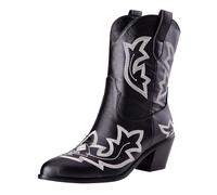 Walking Boots Womens Mid Calf Western Embroidered Hiking Boots Chunky Heeled Easier On & Off Pointed Toe Booties Best For Autumn, Winter, Winter Hiking, Trekking, Outdoors & Walking