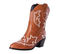 Walking Boots Womens Mid Calf Western Embroidered Hiking Boots Chunky Heeled Easier On & Off Pointed Toe Booties Best For Autumn, Winter, Winter Hiking, Trekking, Outdoors & Walking