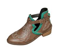 Walking Boots Womens Pointed Toe Embroidered Ankle Boots Chunky Heeled Easier On & Off Booties Roman Leather Buckle Booties Best For Autumn, Hiking, Trekking, Outdoors & Dog Walking