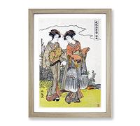 Walking By A Stream By Isoda Koryusai Asian Japanese Framed Print | A2 Oak Framed Wall Art | Ready to Hang | Asian Nature Picture | Living Room Bedroom Lounge Office
