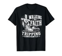 Walking By Faith Tripping Constantly Christian Value Graphic T-Shirt, Men, Black, L
