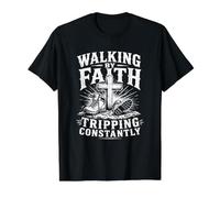 Walking By Faith Tripping Constantly Christian Value Graphic T-Shirt, Men, Black, M