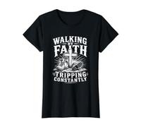 Walking By Faith Tripping Constantly Christian Value Graphic T-Shirt, Women, Black, XL