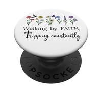 Walking By Faith Tripping Constantly Jesus Cross Christian PopSockets Adhesive PopGrip
